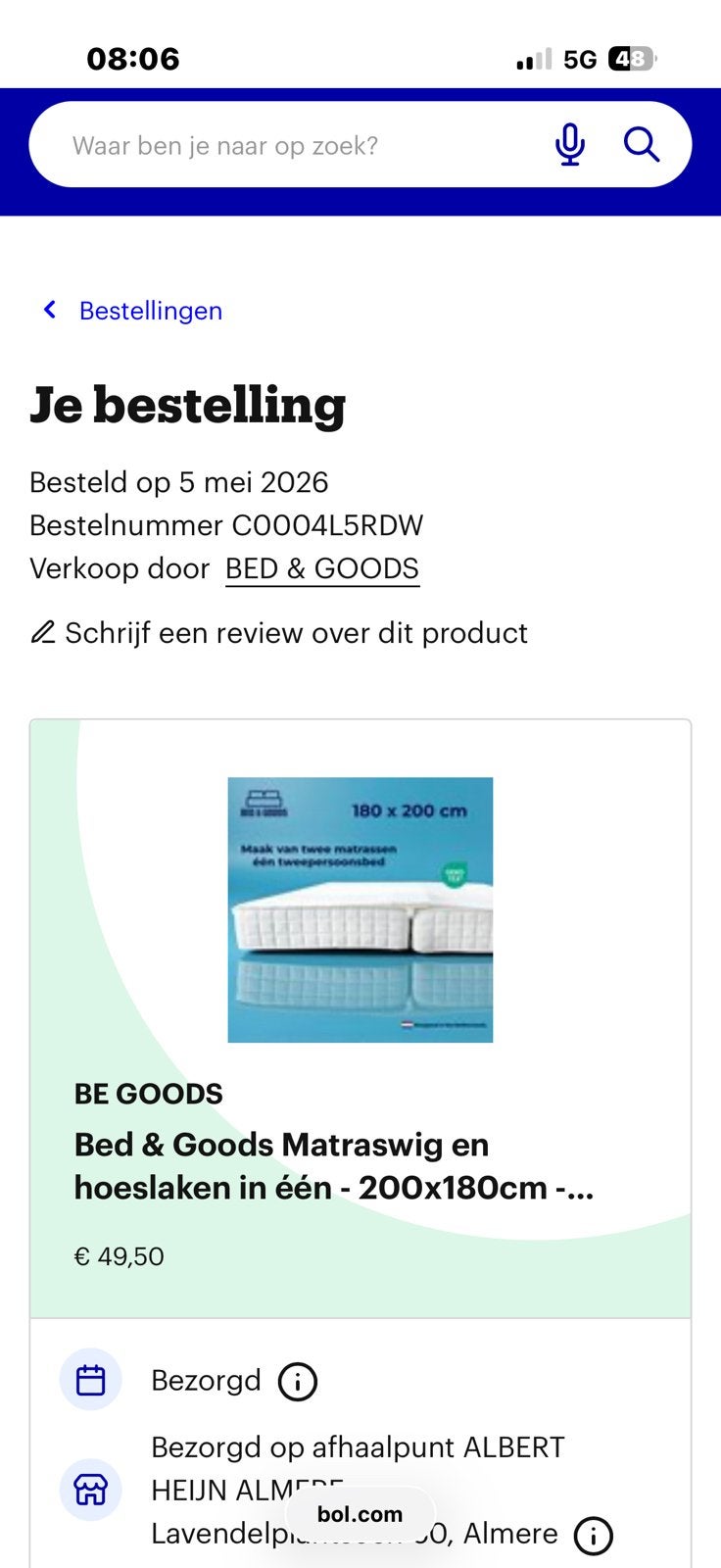 Bed & Goods z.g.a.n matraswig 1 keer gebruikt, Tweepersoons, Ophalen of Verzenden, Zo goed als nieuw, Wit