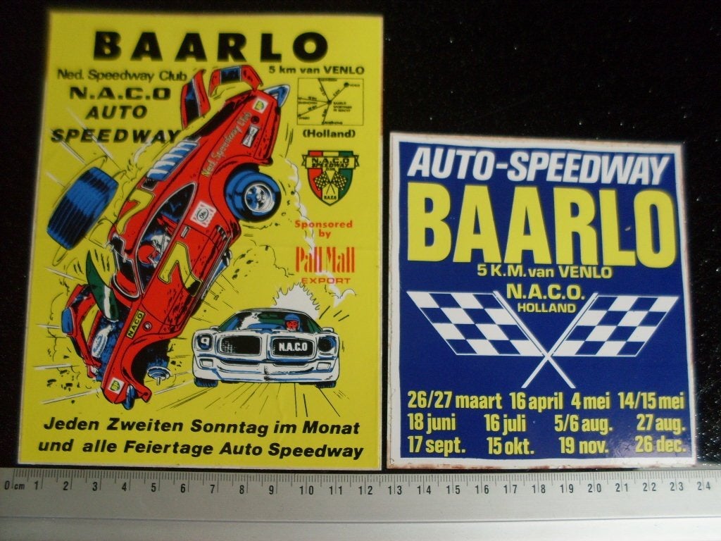 sticker auto speedway baarlo naco vintage original datums, Verzenden, Zo goed als nieuw, Auto of Motor