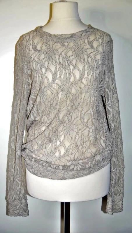 Graumann beige/grijze kanten katoenen top, maat M, Kleding | Dames, Tops, Nieuw, Maat 38/40 (M), Beige, Lange mouw, Verzenden