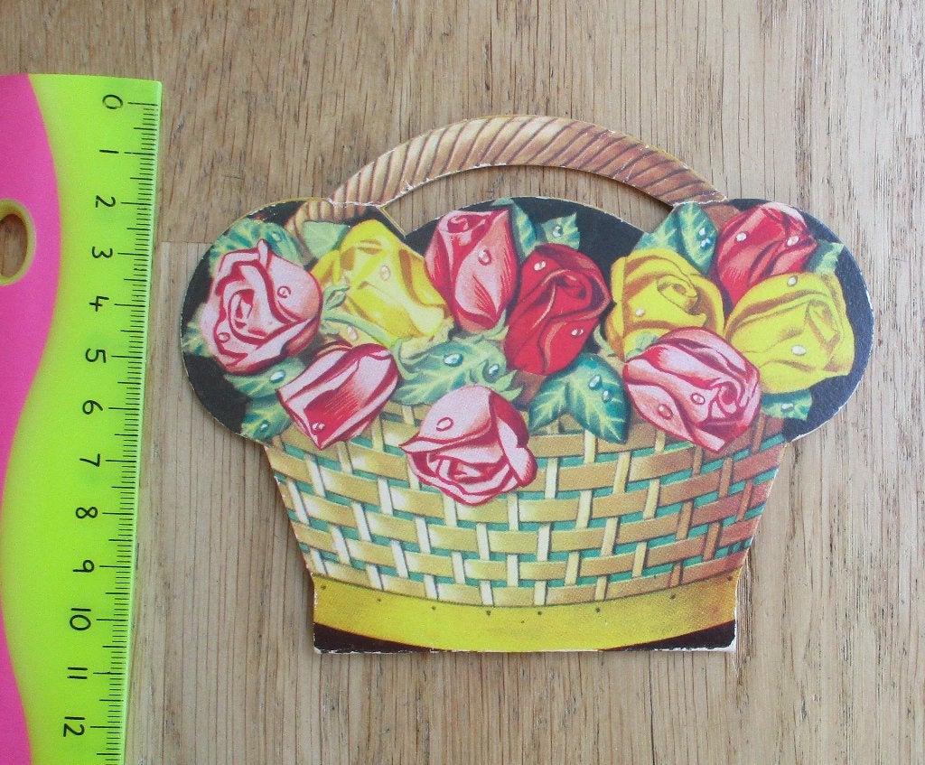 Nostalgische vintage kaart met naalden bloemenmand, Hobby en Vrije tijd, Ophalen of Verzenden, Garen of Naald(en)