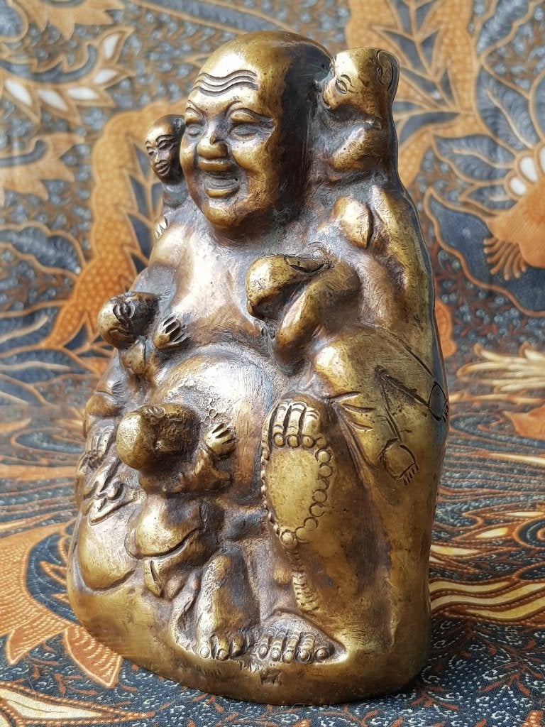 Mooi zwaar antiek Chinees brons beeldje van Boeddha 14,2 cm., Handgemaakt, Ophalen of Verzenden, China, Brons