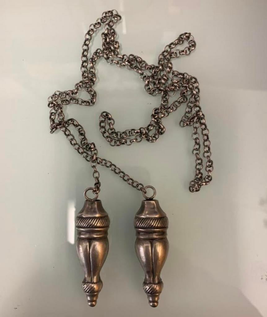 zilveren jasseronketting met breipendoppen antiek., Ophalen of Verzenden