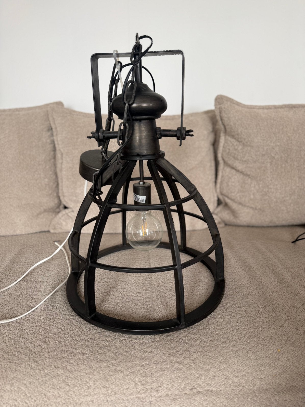 Grote industriële hanglamp zwart metaal – 55 cm hoog, Huis en Inrichting, Ophalen, Zo goed als nieuw, Metaal