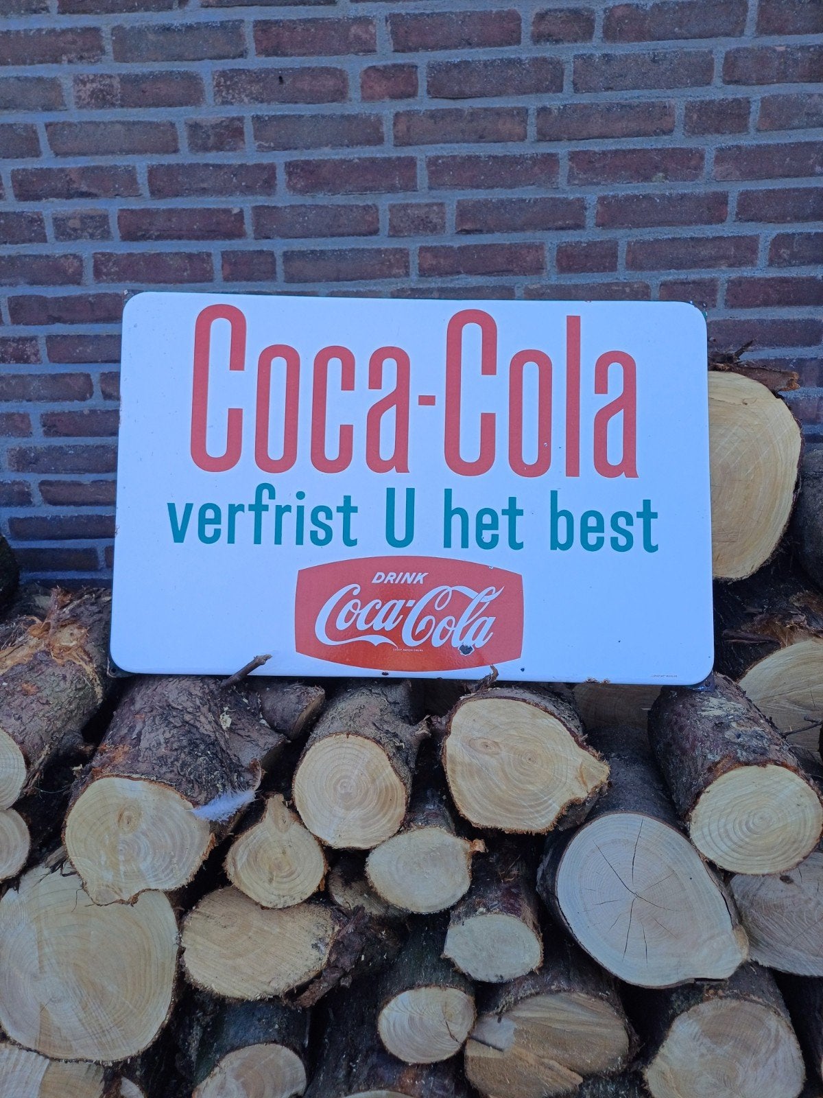 Vintage Coca-Cola Emaille Reclamebord - Verfrist U het Best, Antiek en Kunst, Ophalen of Verzenden
