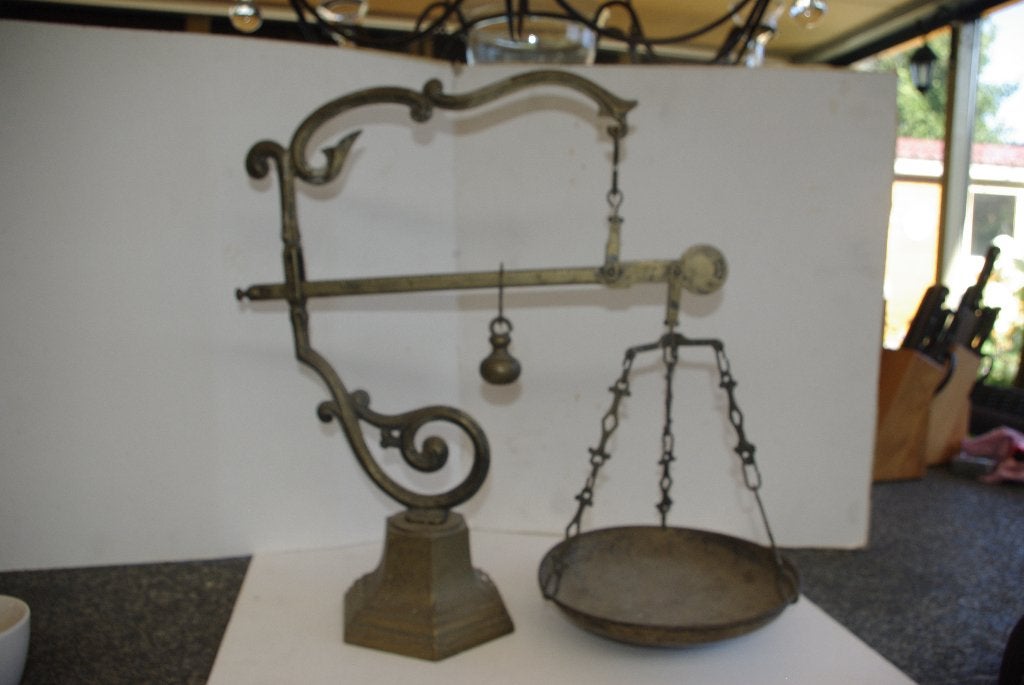 Antiek bronze balansweegschaal met gewicht / stok weegschaal, Overige typen, Overige onderwerpen, Ophalen of Verzenden, Brons