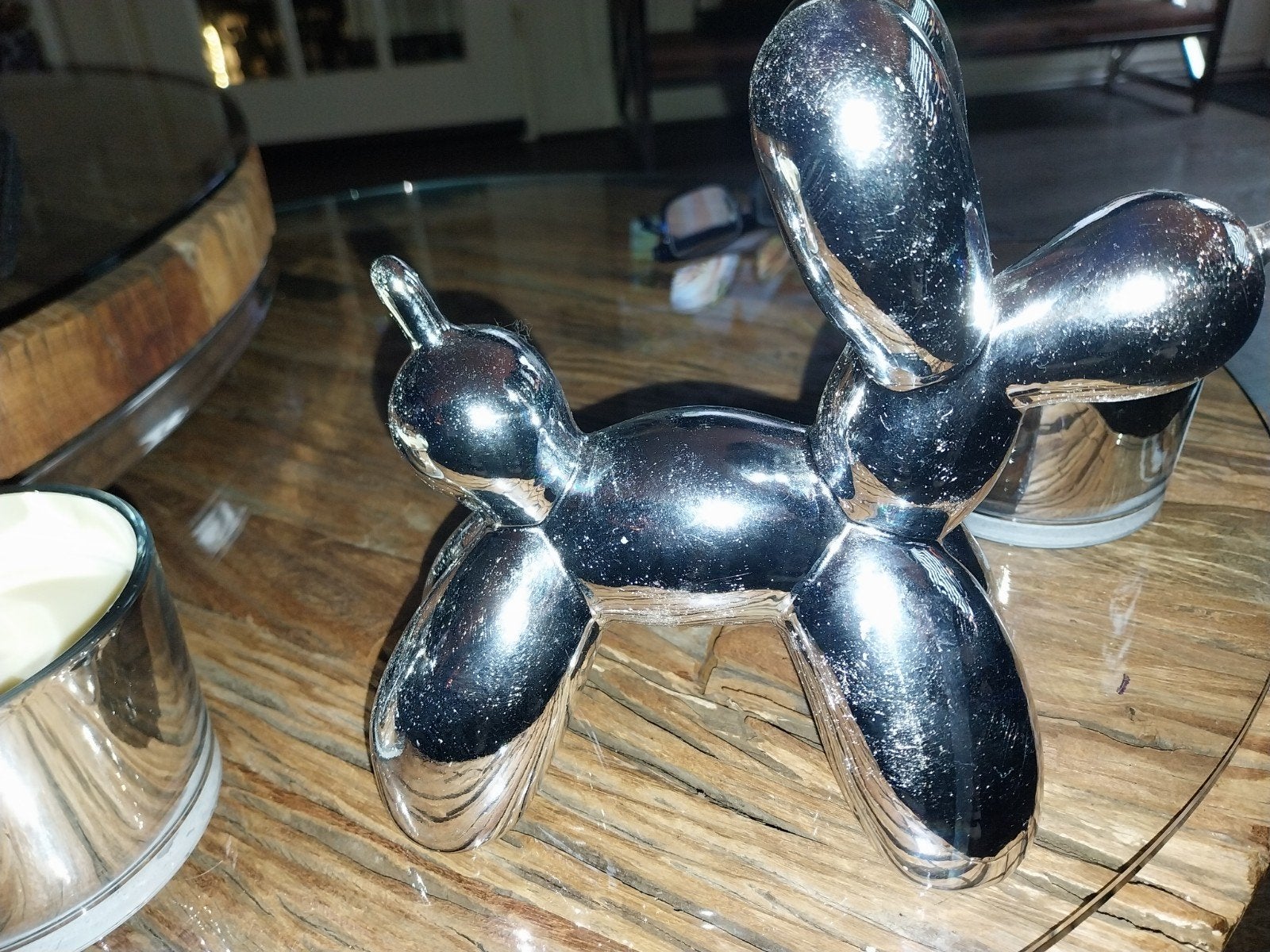 Zilverkleurige ballonhond decoratie, Huis en Inrichting, Gebruikt, Ophalen of Verzenden, Zilver, Metaal