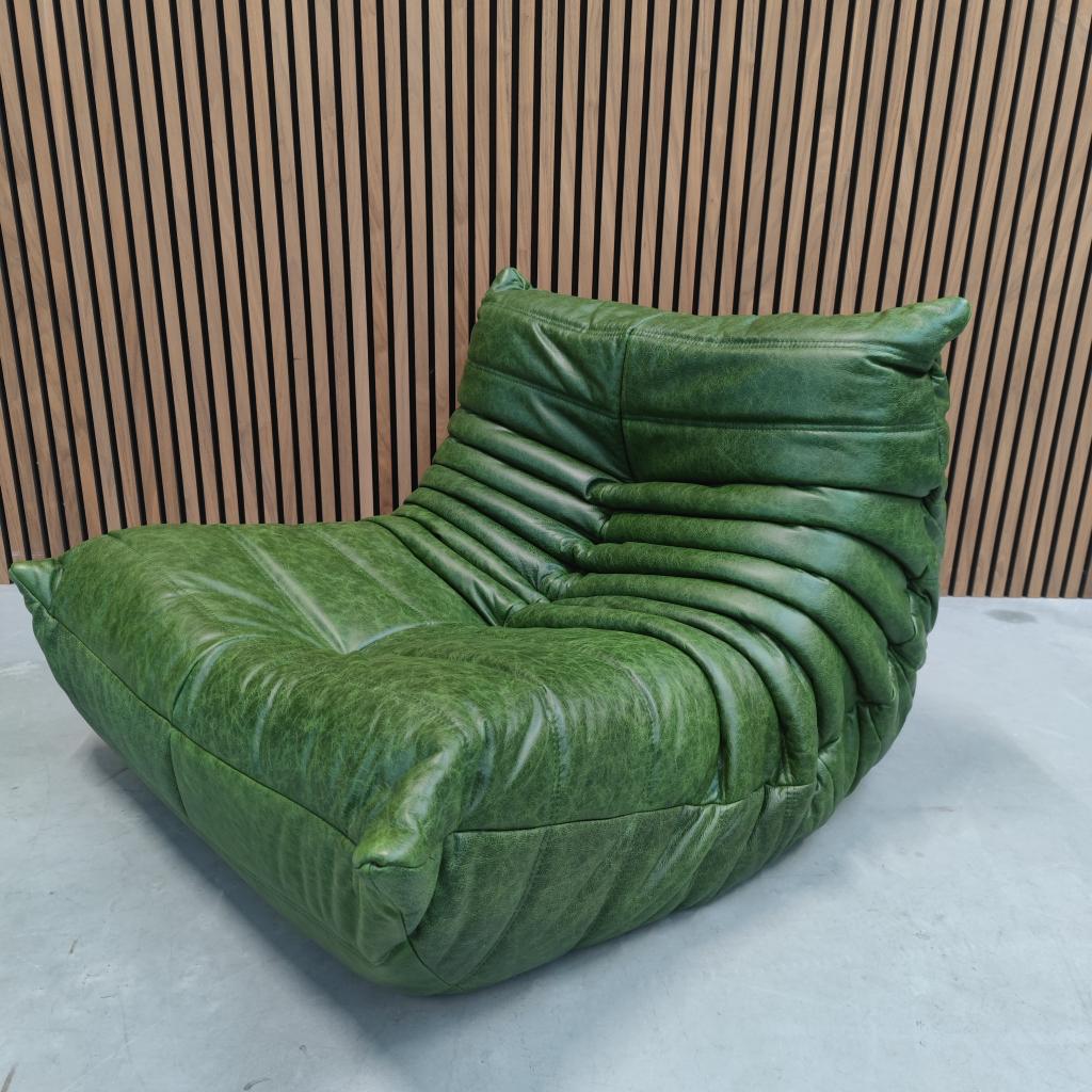 Ligne Roset Togo Fireside Chair 1-zits | Rustical Green Leer, Ophalen of Verzenden