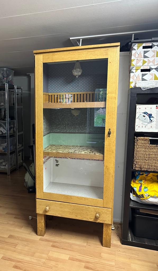 Uniek Poppenhuis in Vitrinekast - 185x75x47,5 cm, Verzamelen, Poppenhuizen en Toebehoren, Ophalen, Gebruikt, Poppenhuis