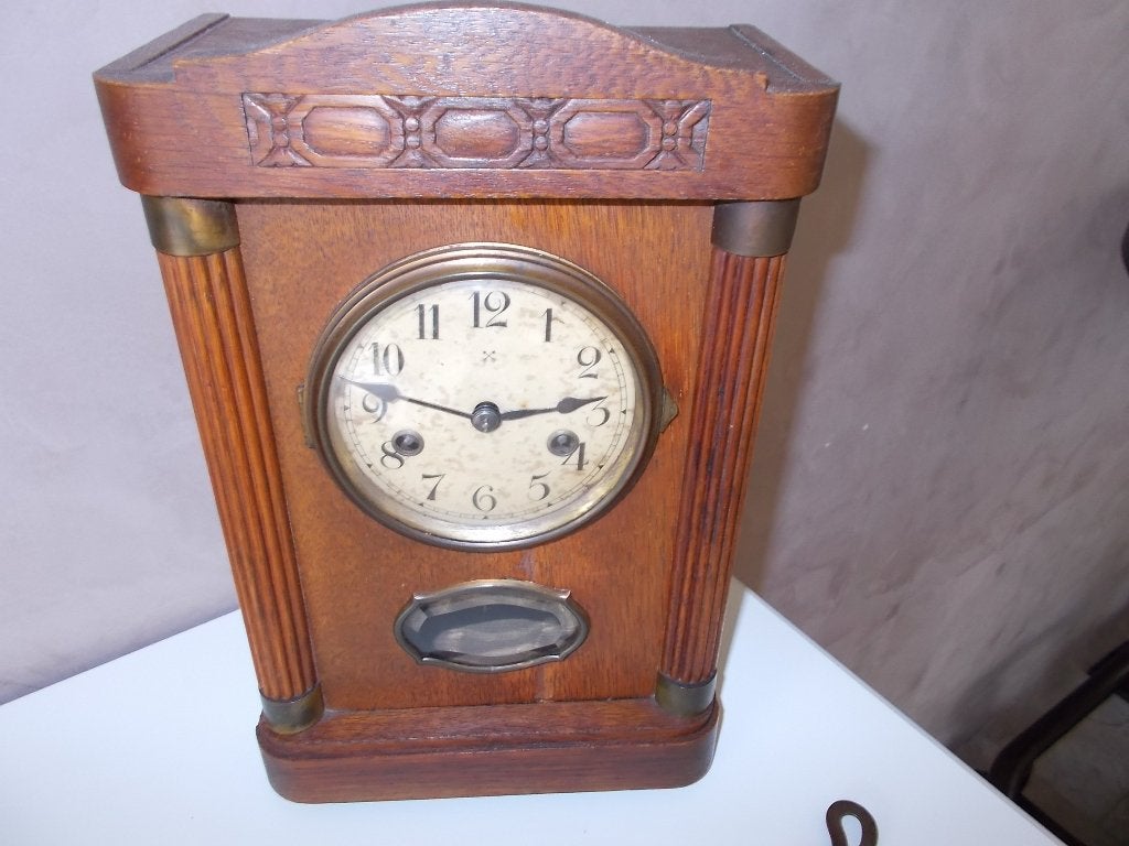 Amsterdamse school tafelklok ca. 1920 kleine slinger, Antiek en Kunst, Ophalen