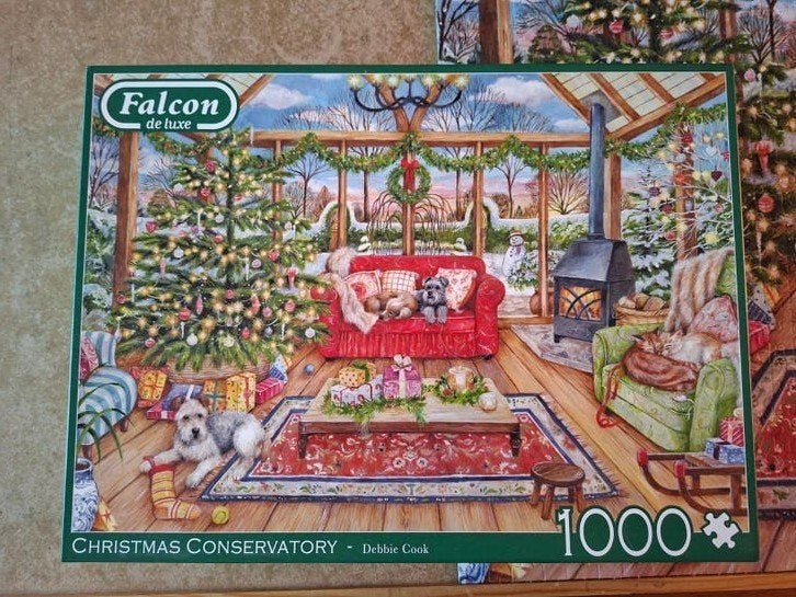 Falcon puzzel 1000 stukjes Christmas Conservatory, Ophalen of Verzenden, 500 t/m 1500 stukjes, Zo goed als nieuw, Legpuzzel