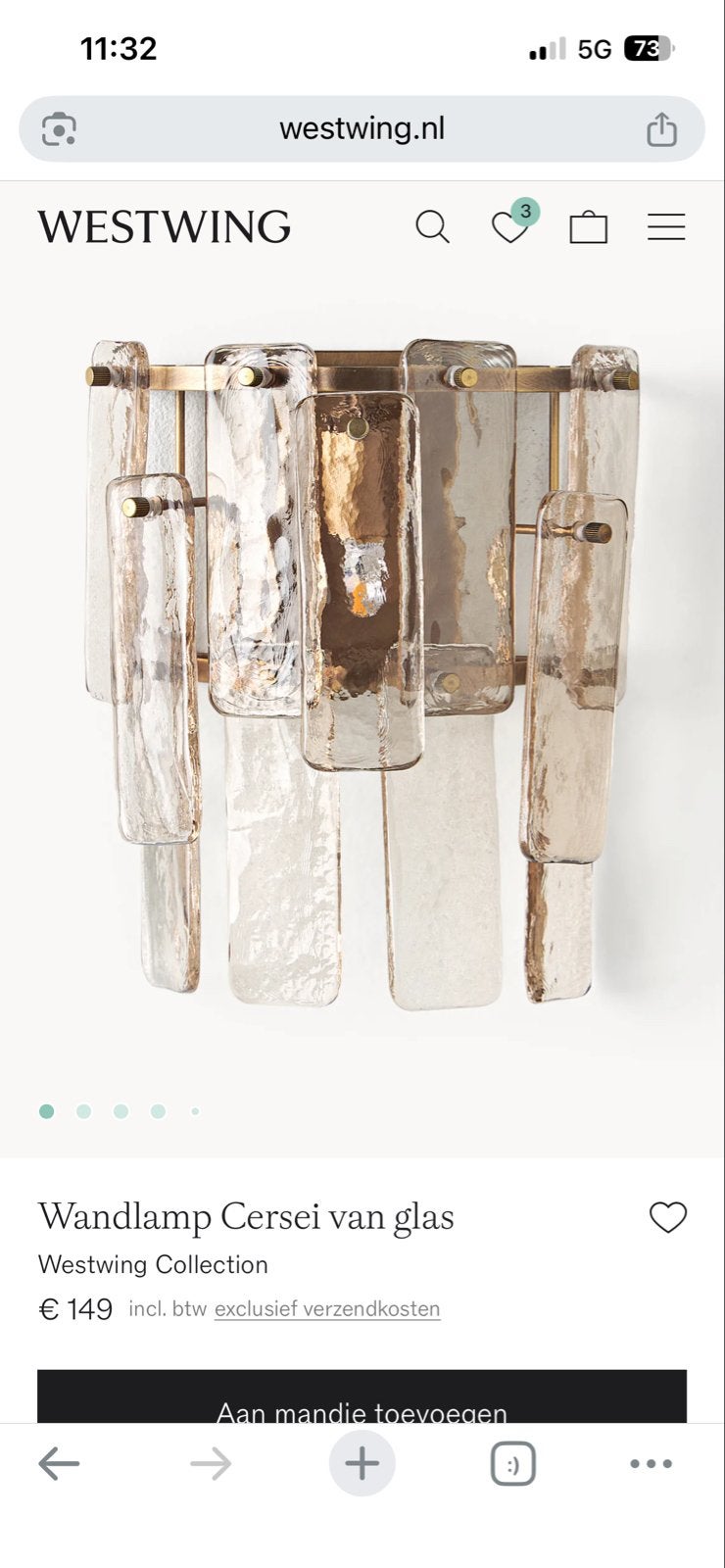 Westwing Cersei Glazen Wandlamp, Ophalen, Nieuw, Glas