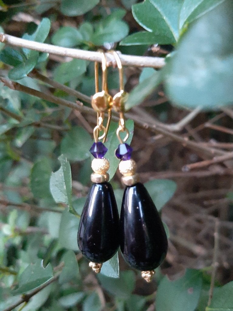 Oorbellen Black Drop onyx druppel-swarovski goud, Ophalen, Nieuw
