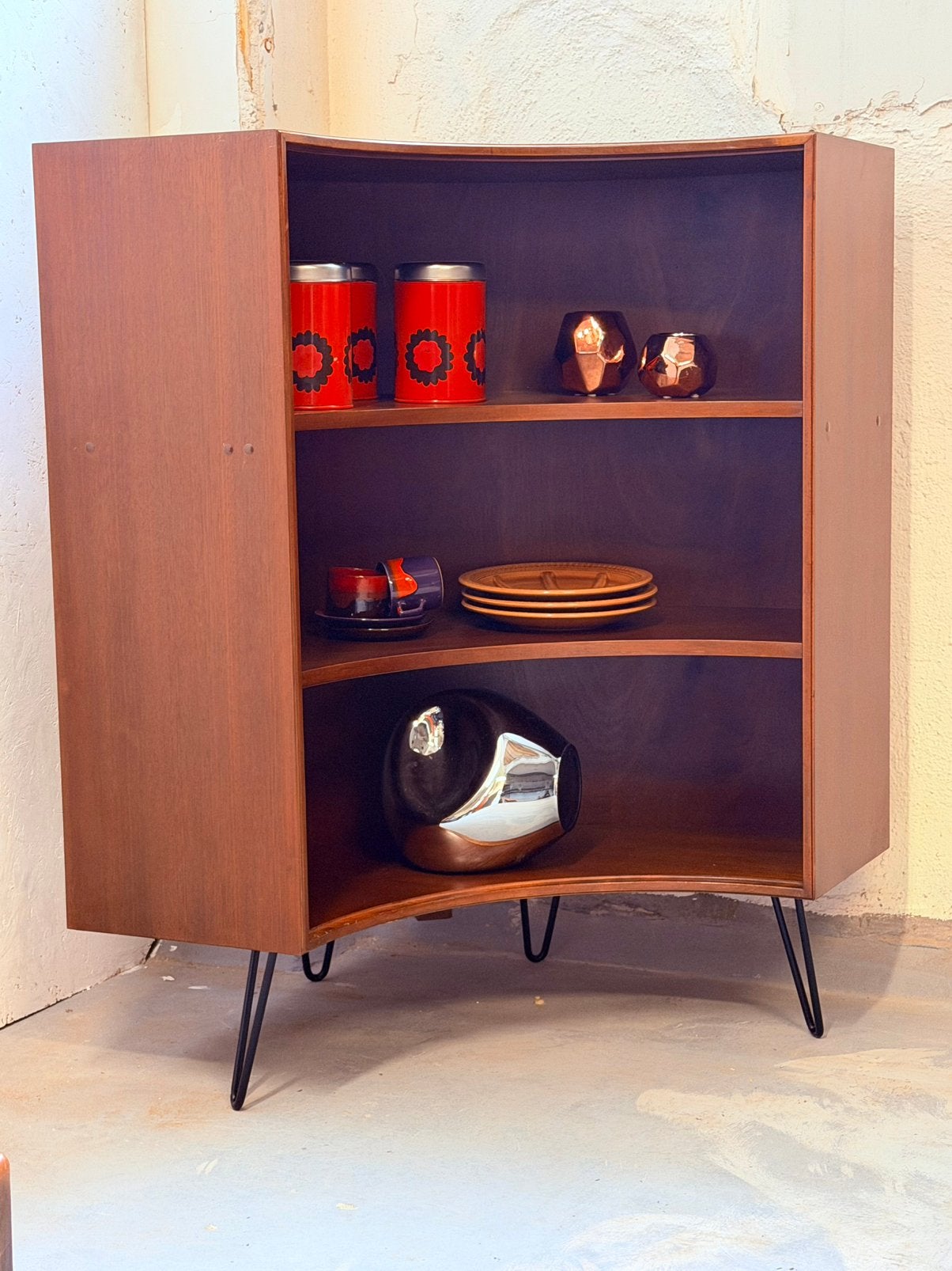 Vintage formule hoekkast | wandkast | boekenkast, Met plank(en), Teakhout, 25 tot 50 cm, Formule Kempkes
