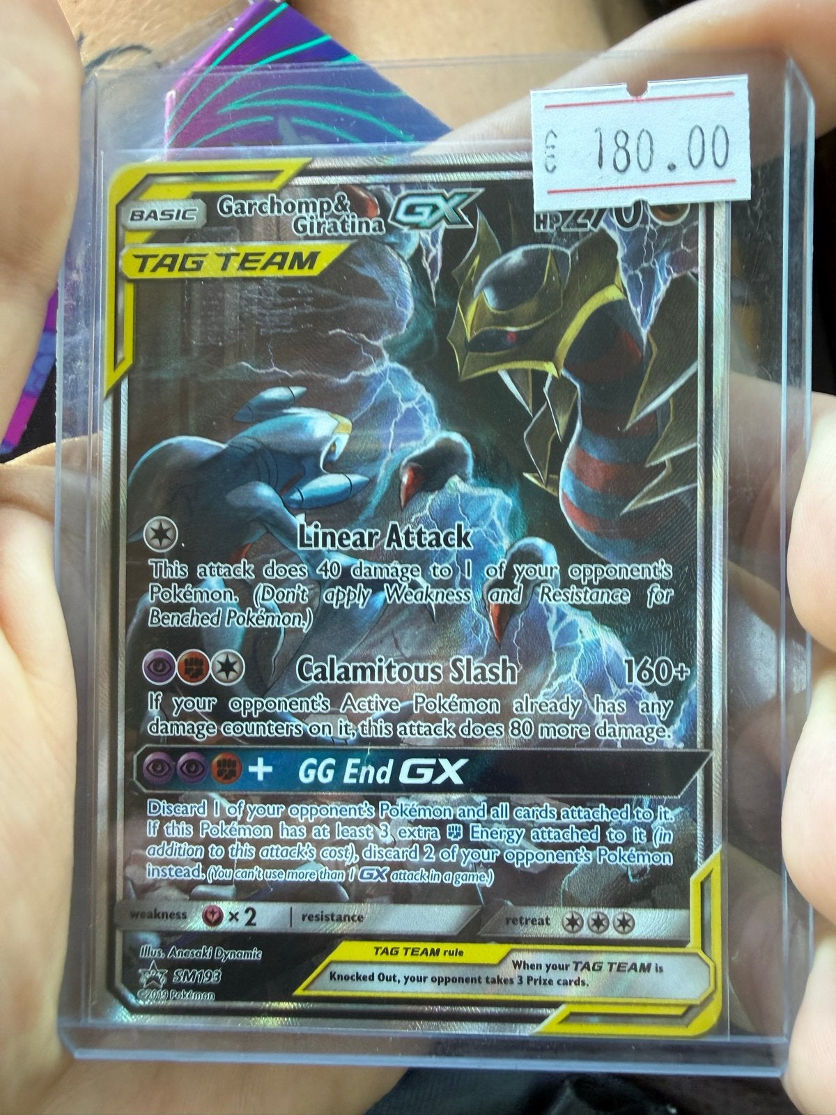 Pokémon Garchomp & Giratina GX TAG TEAM Kaart SM193, Ophalen of Verzenden, Zo goed als nieuw, Losse kaart