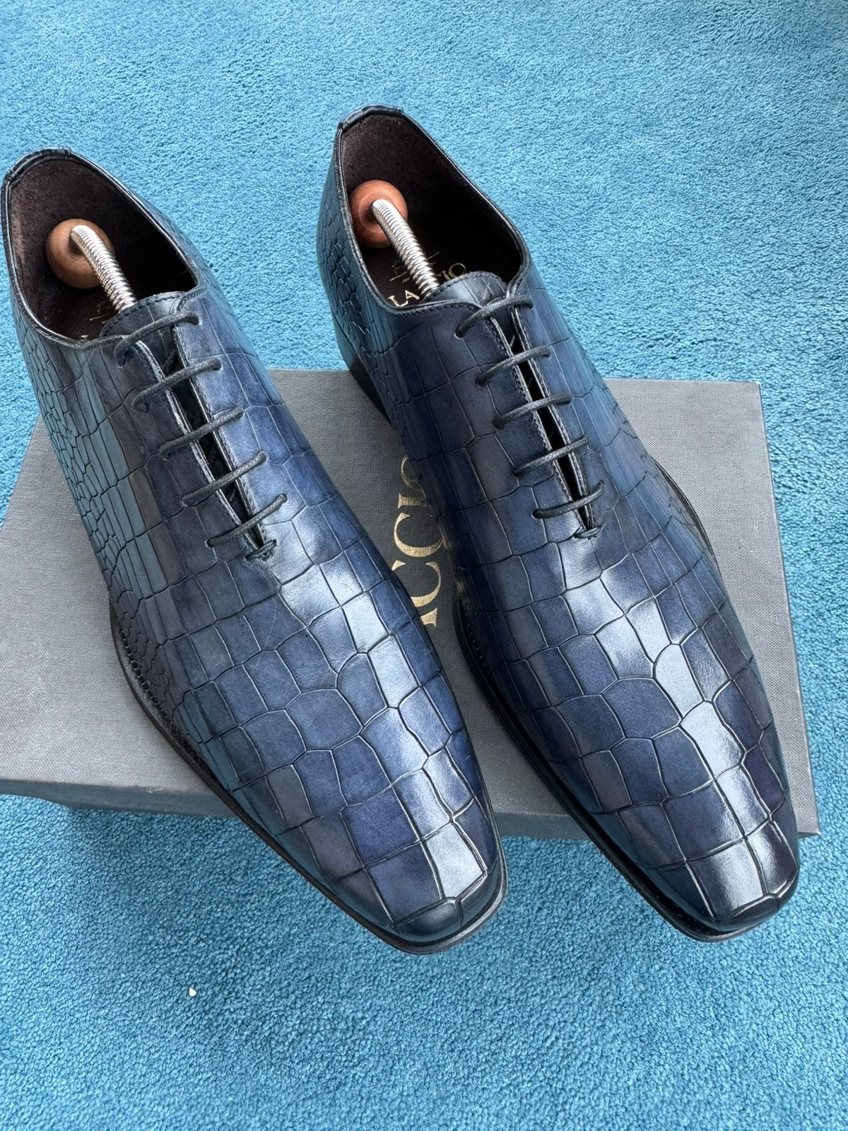* NIEUW Laccio Oxford Croco EU45 Blauw + Harris riem, Nieuw, Veterschoenen, Verzenden, Blauw