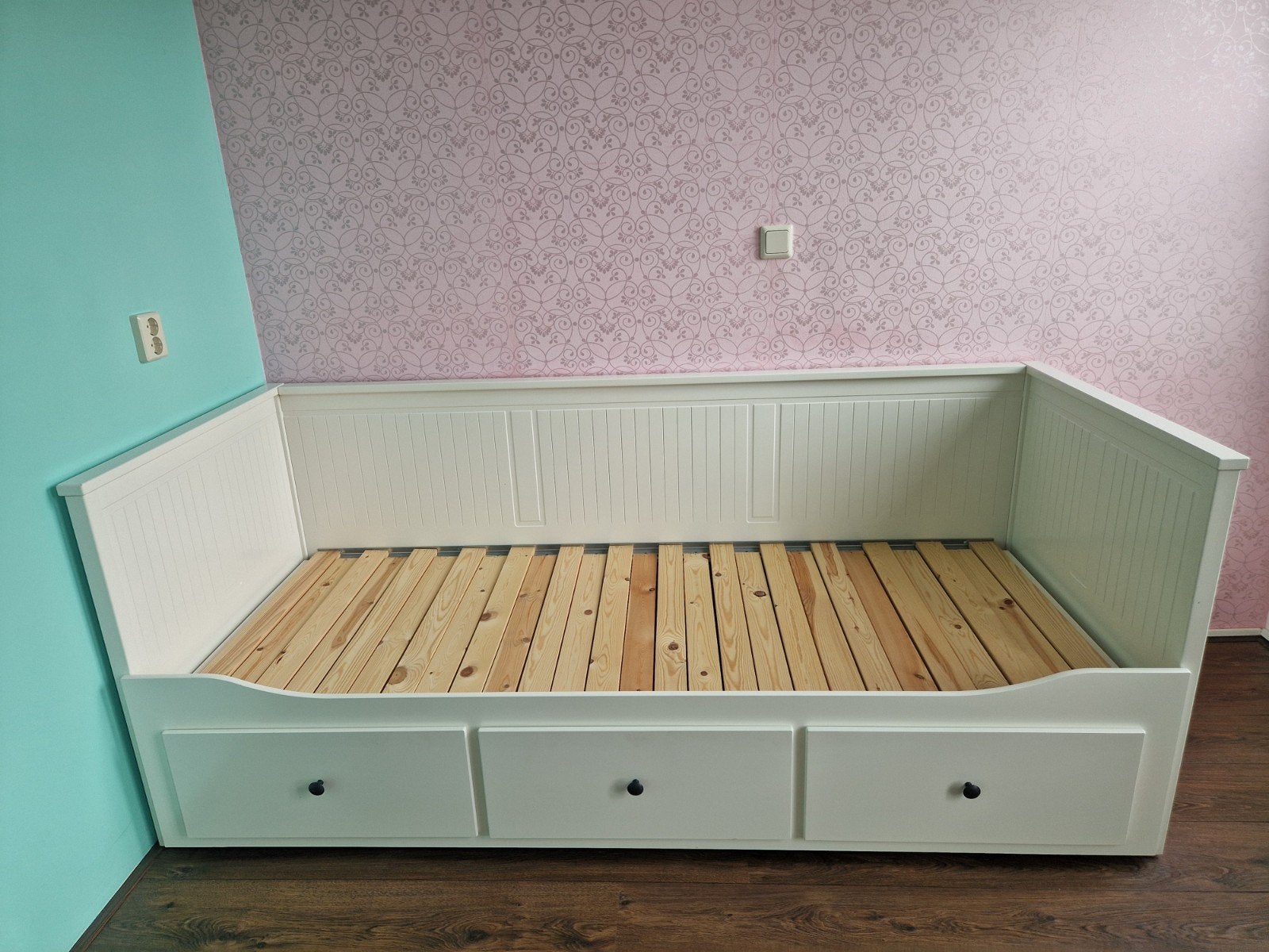 IKEA HEMNES bedbank wit met 3 lades, Ophalen, Verstelbaar, Wit, Tweepersoons