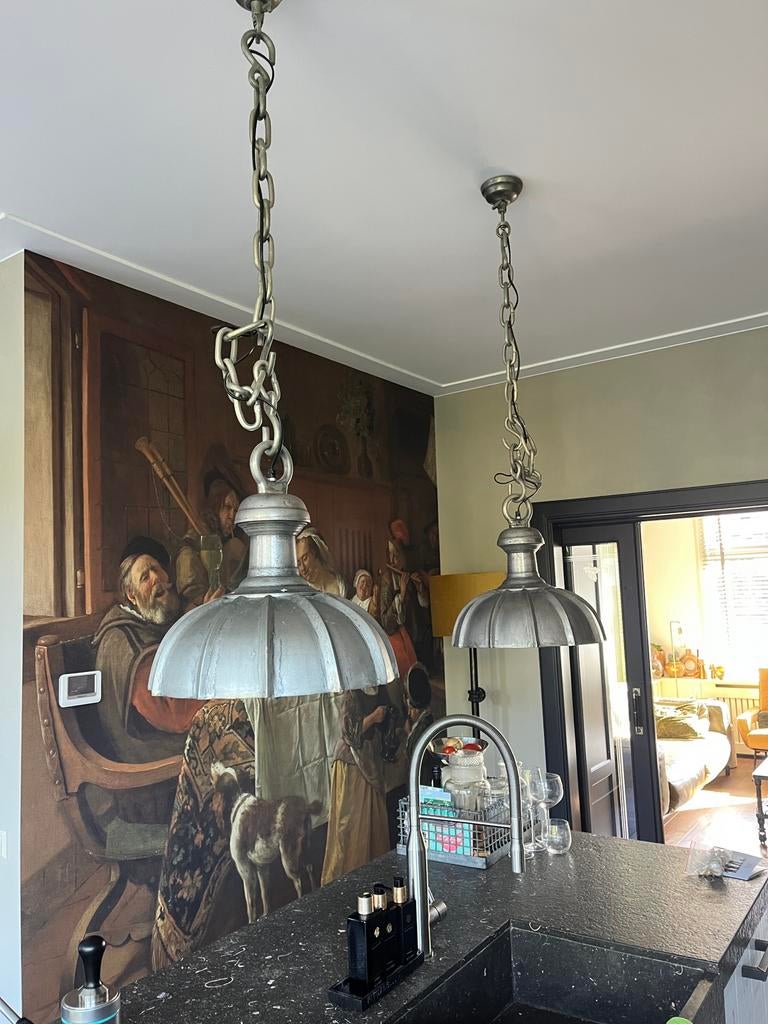 Industriele hanglampen,  2 stuks., Huis en Inrichting, Lampen | Kroonluchters, Ophalen, Zo goed als nieuw