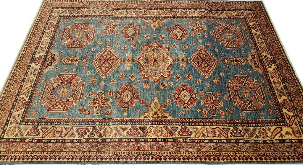 Handgeknoopt KAZAK Perzisch tapijt 234x174/kleed/kelim/Loper, Blauw, Www.simatapijten.nl, 150 tot 200 cm, Ophalen of Verzenden