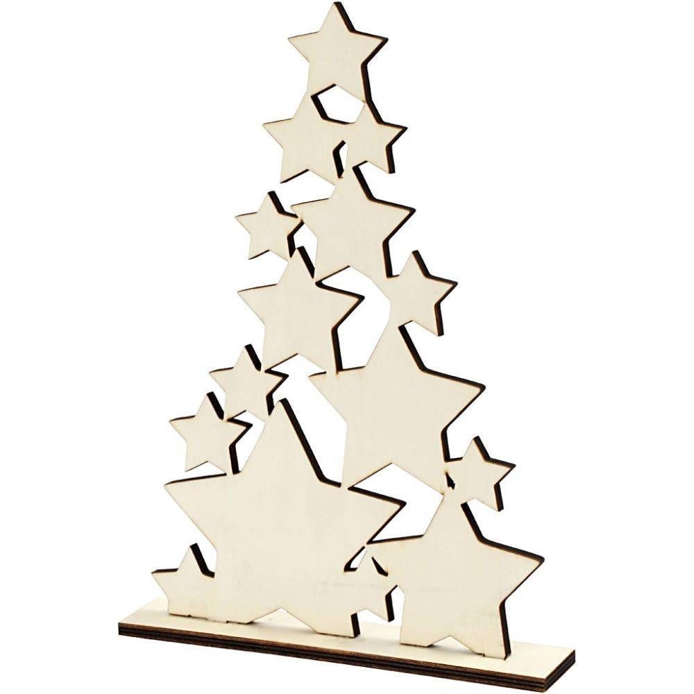 Kerstboom hout sterren 30x21,5cm, Verzenden, Nieuw