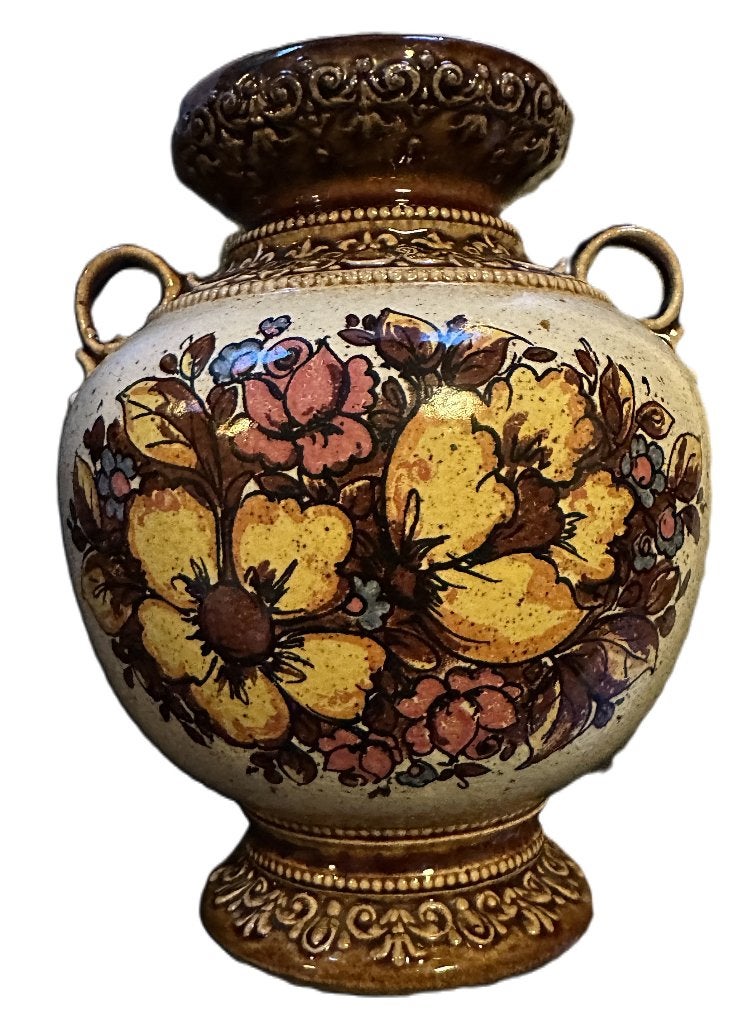 Marzi & Remy vaas en schaal, mid century keramiek, bloemen, Ophalen