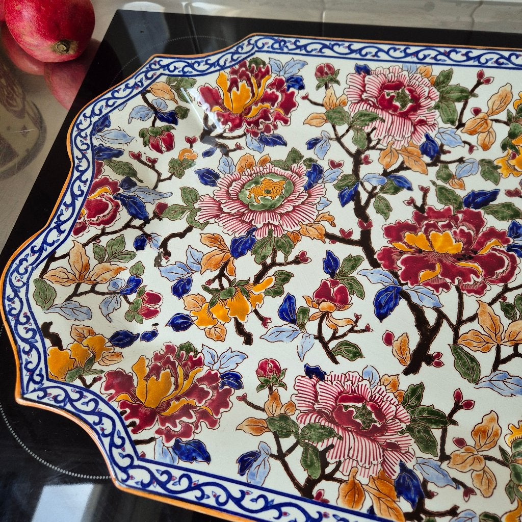 46x37 grote handbeschilderde schaal Pivoines, Gien, Ophalen