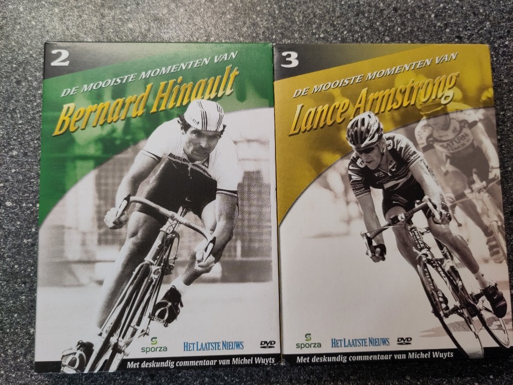 SETJE VAN 2 DVD'S WIELRENNERS (ARMSTRONG / HINAULT), Alle leeftijden, Ophalen of Verzenden, Gebruikt, Sport