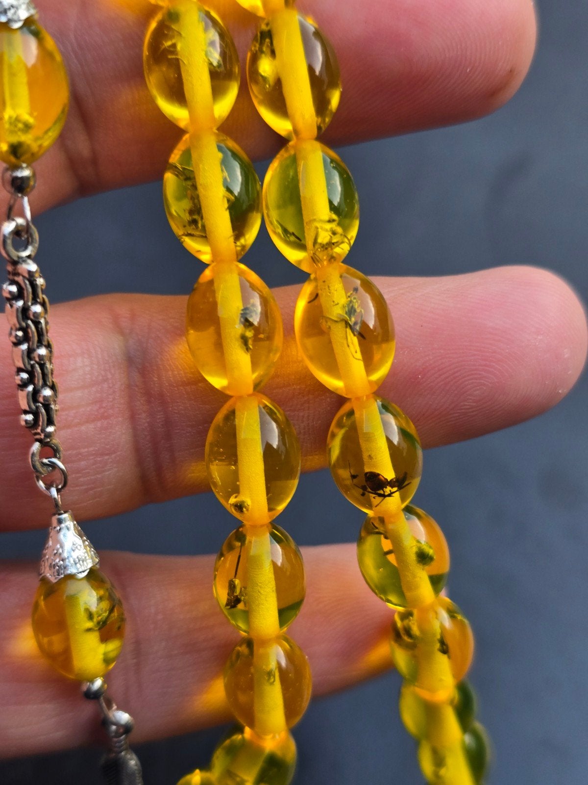 Prachtige Gele Barnsteen Tasbih met Zilveren Details /meren, Ophalen of Verzenden, Zo goed als nieuw, Geel, Overige materialen