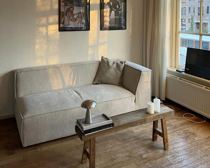 Moderne 2-zitsbank met armleuning rechts, lichtgrijs, Ophalen, 150 tot 200 cm, Tweepersoons, 75 tot 100 cm