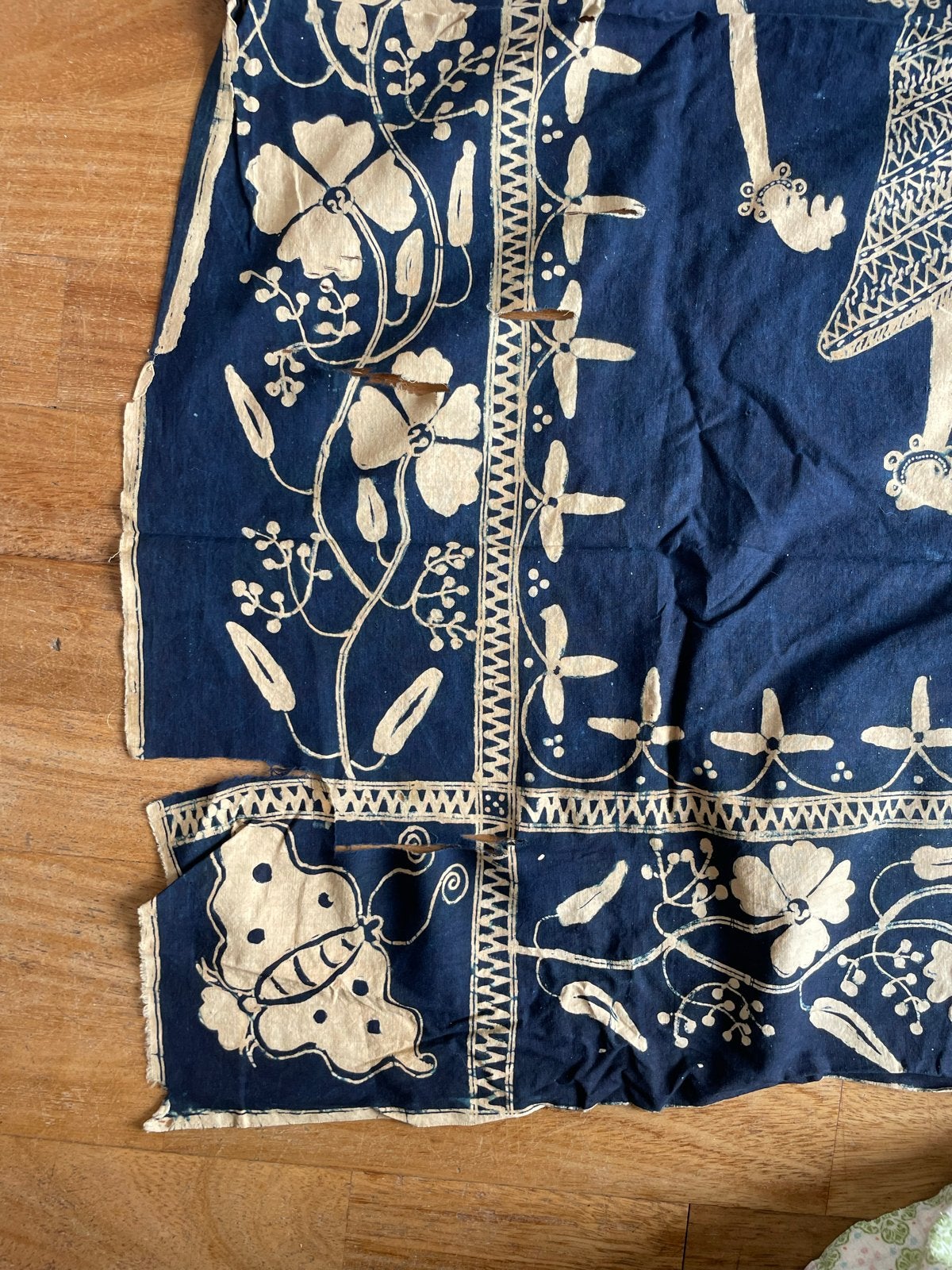Vintage Batik Sarong met Wayang Figuren - Blauw/Crème, Ophalen of Verzenden