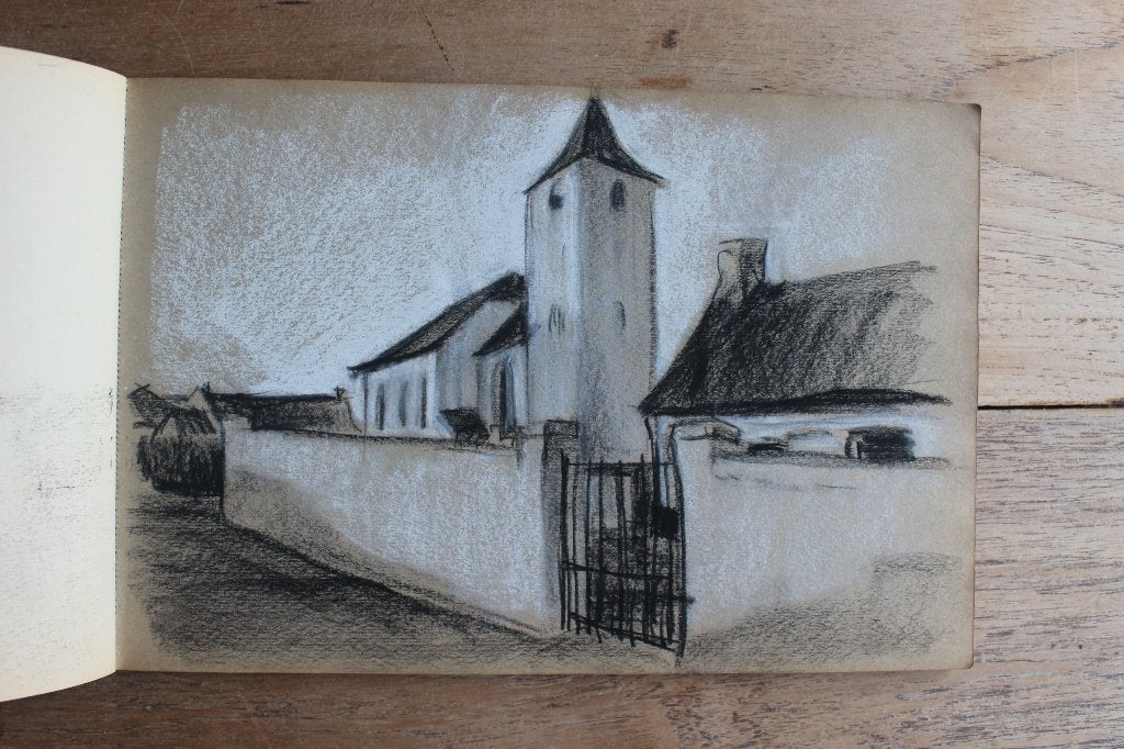 Schetsboekje rond 1900 met reistekeningen!!!, Ophalen of Verzenden, Tekening, Houtskooltekening