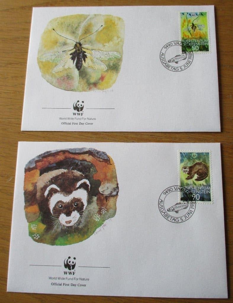 Liechtenstein, WWF serie FDC's Inheemse dieren, 1989, Verzenden, Gestempeld, Dier of Natuur
