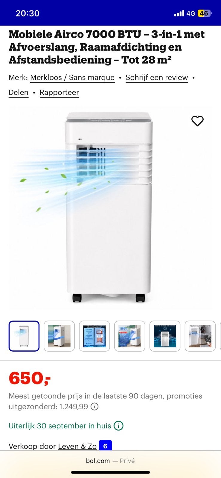 Frio Mobiele Airco 7000 BTU - Nieuw in doos, Ophalen, Minder dan 60 m³, Nieuw, Koelen en Ontvochtigen