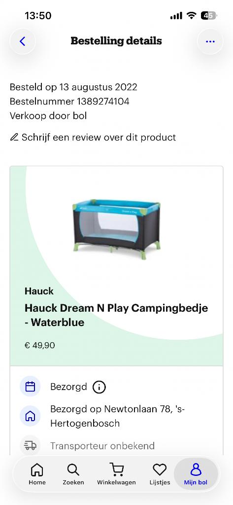 Hauck Dream N Play Campingbedje - Waterblue, Ophalen, Nieuw, Reisbedje