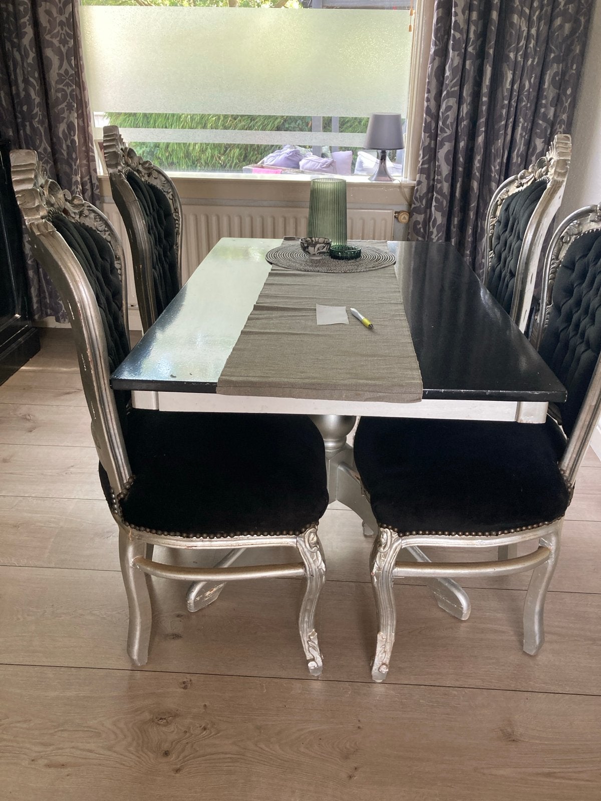 Elegante Eethoek met 4 Barok Stoelen, Gebruikt, 100 tot 150 cm, Vier personen, Rechthoekig