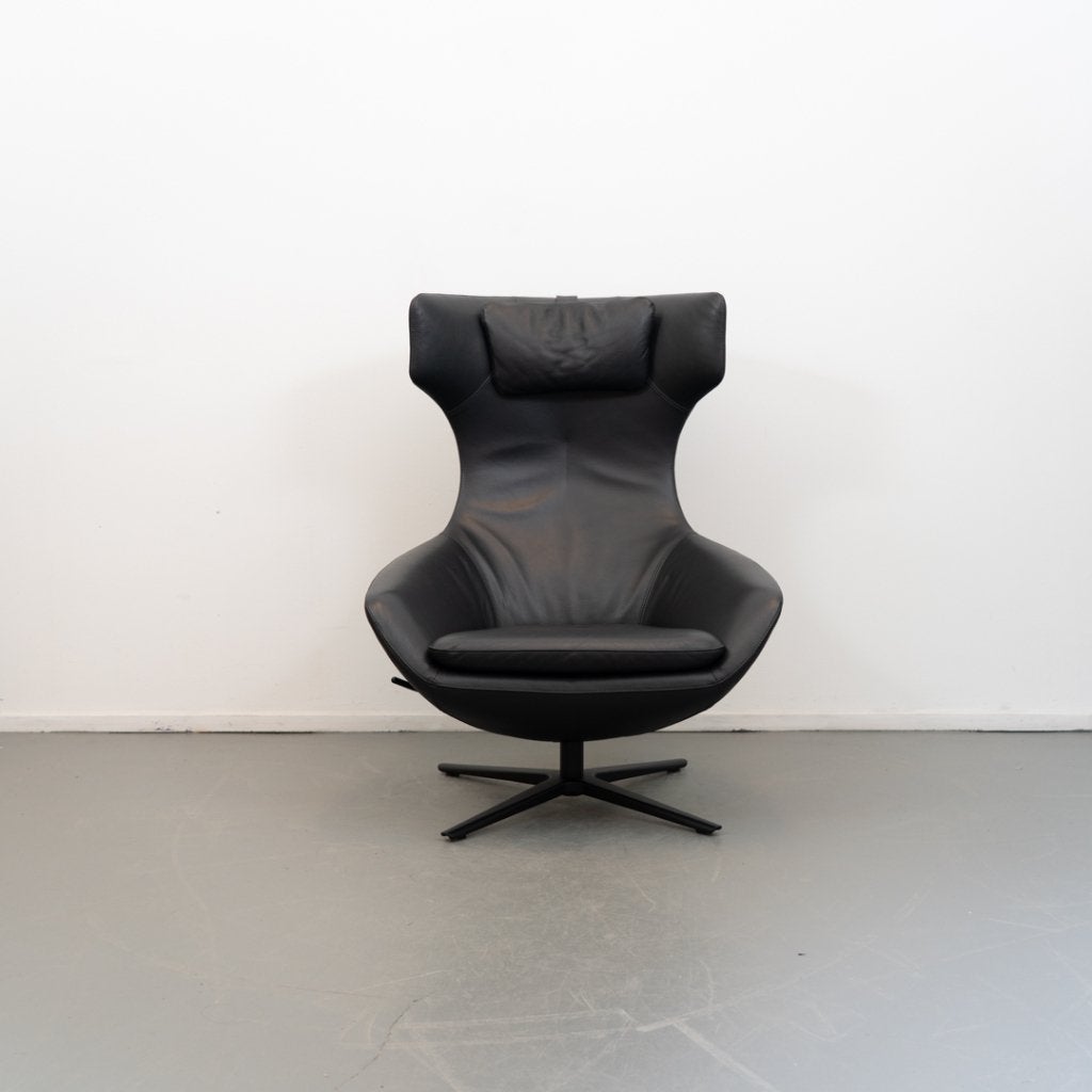 1x Leolux Caruzzo PLUS Fauteuil + Voetenbank - Zwart Leer, Huis en Inrichting, Fauteuils, Niet ingevuld, Niet ingevuld, 75 tot 100 cm