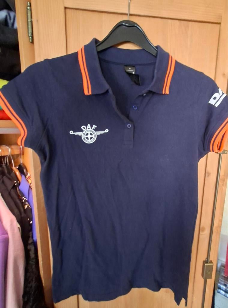 DAF damespolo diep donkerblauw met feloranje randjes, Ophalen of Verzenden