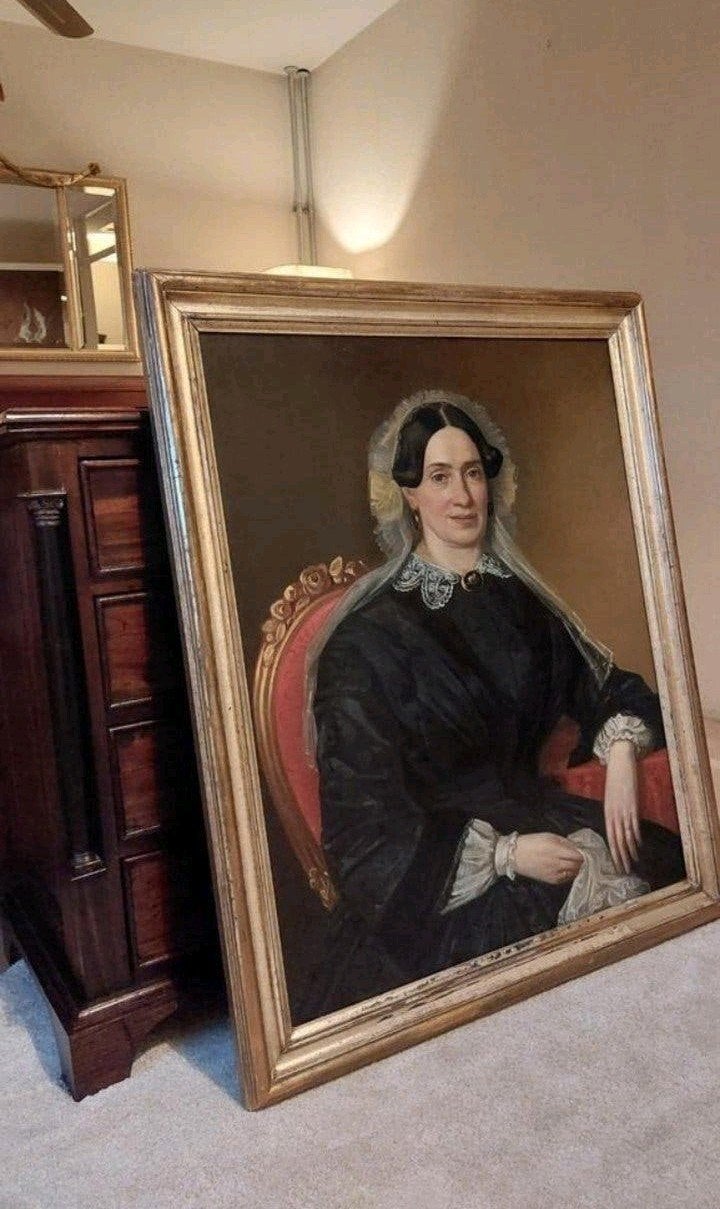 Antiek portret schilderij, Zeer groot 103x84 , getaxeerd!, Antiek en Kunst, Ophalen