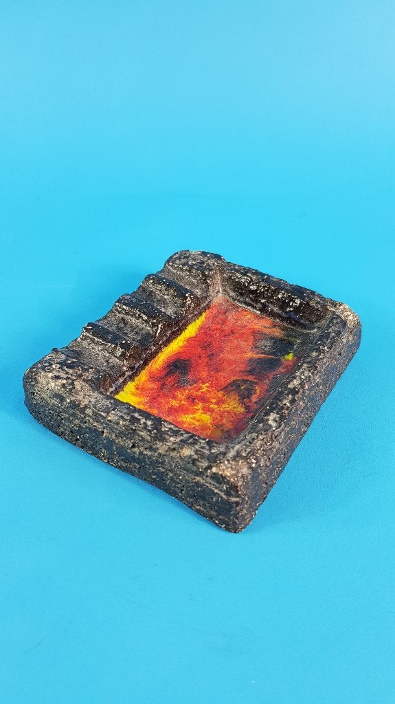 Vintage Fat Lava asbak, zwart vierkant, aardewerk. 6B8, Ophalen of Verzenden