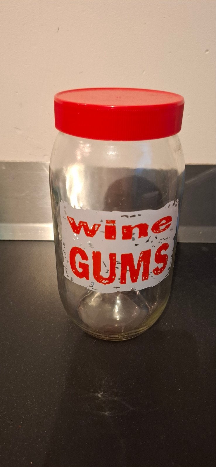 Glazen snoeppot met rode deksel, Ophalen, Gebruikt, Rond, Pot of Kruik