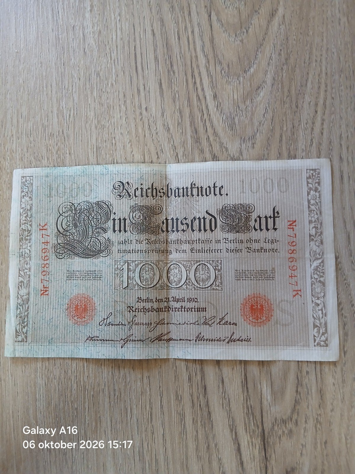 Zeldzame Duitse 1000 Mark Reichsbanknote 1910, Ophalen of Verzenden, Duitsland, Los biljet
