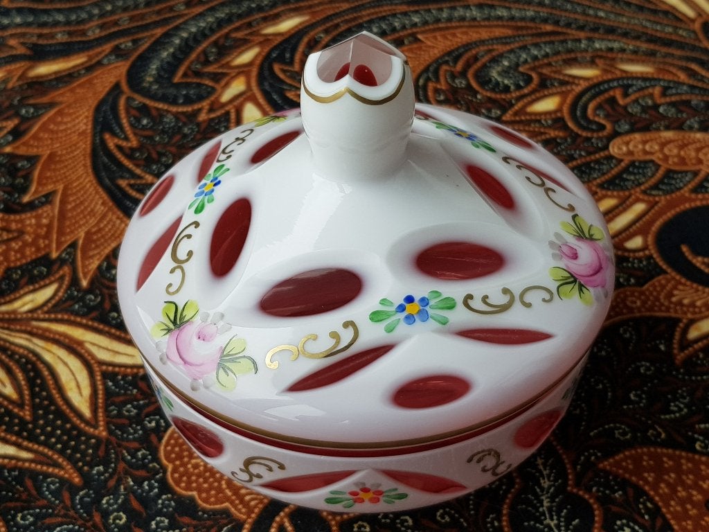 Prachtig origineel antiek doosje van Boheems glas 10 cm., Antiek en Kunst, Antiek | Glas en Kristal, Ophalen of Verzenden