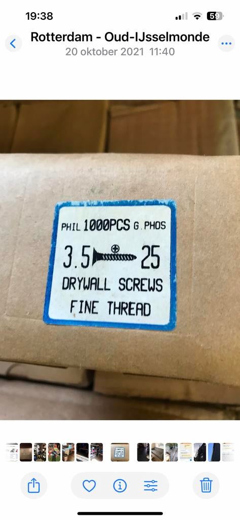 Gipsplaatschroeven 3.5x25mm - Fijne Draad (1000 stuks), Ophalen of Verzenden, Nieuw, Minder dan 50 mm, Schroeven
