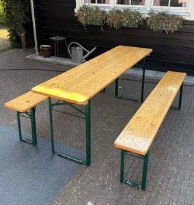 Te huur Biertafelsets - Pocknicktafels, Tuin en Terras, Ophalen of Verzenden, Zo goed als nieuw, Rechthoekig, Hout