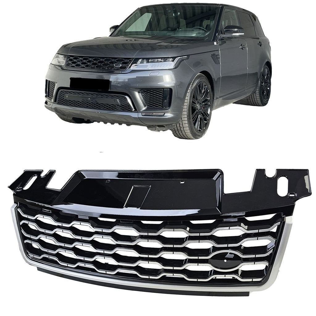 Grill Voor Range Rover Sport L494 Glans Zwart Zilveren Rand