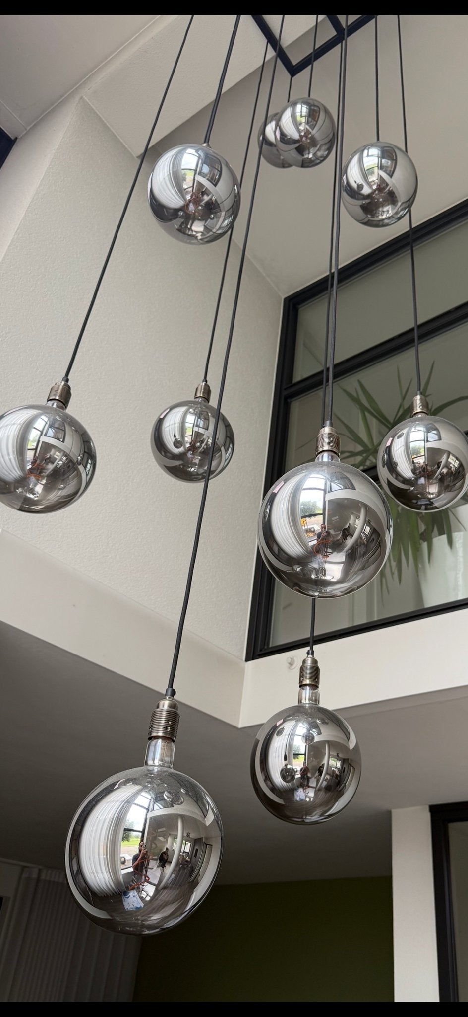 Moderne hanglamp met 9 glazen bollen, 200 cm of meer, 50 tot 75 cm, 50 tot 100 cm, Ophalen of Verzenden