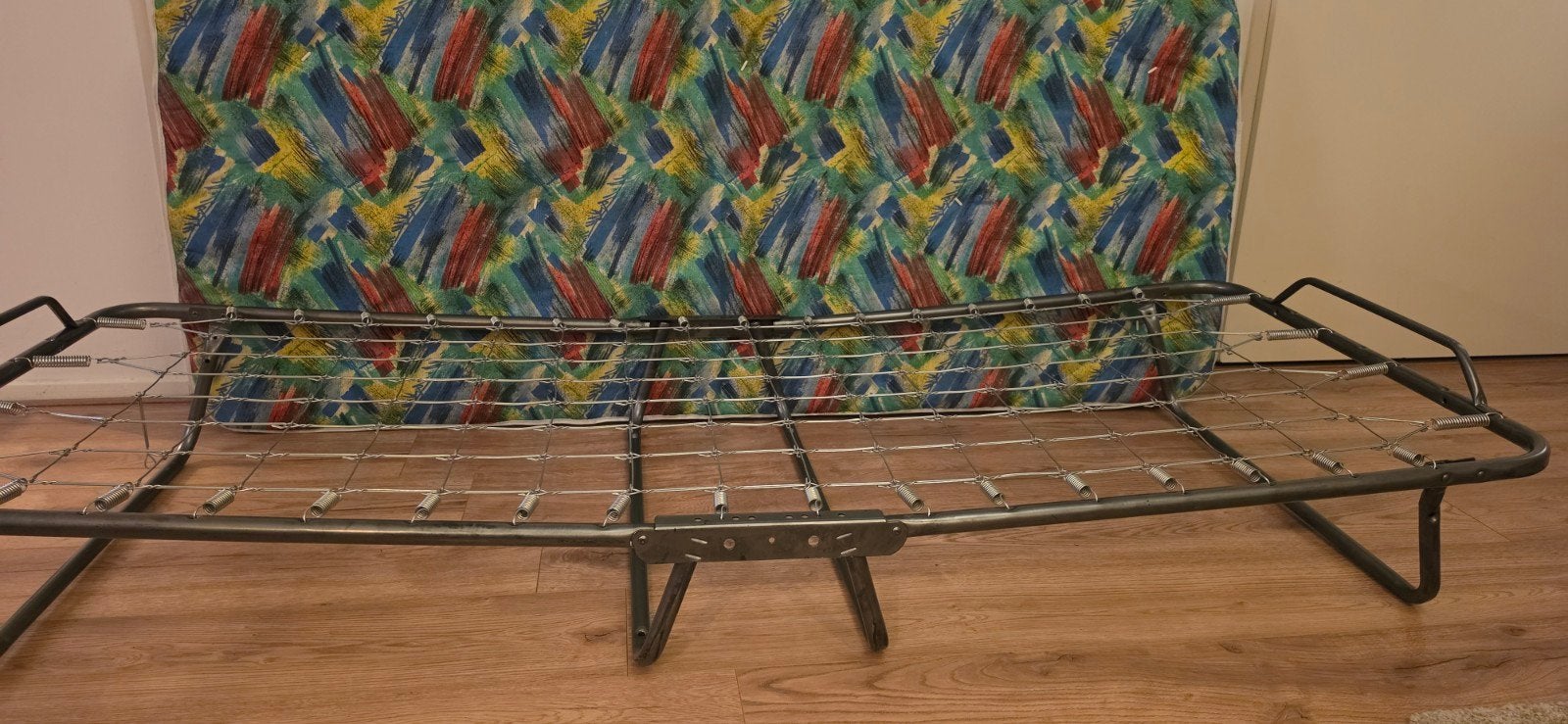 Vintage Vouwbed / Logeerbed – Spiraalvering (190 x 80 cm), Ophalen, Gebruikt, Eenpersoons, 190 cm of minder