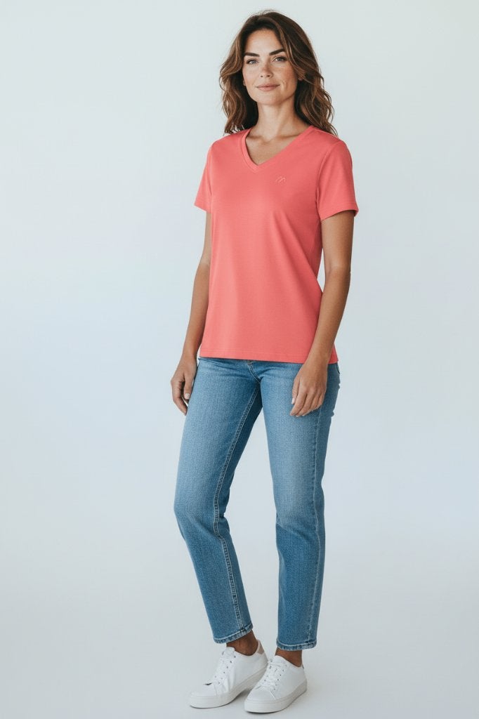 M / 38 Dames T-shirt V-hals SportShirt Shirt Korte Mouw, Maat 38/40 (M), Maier Sports, Nieuw, Ophalen of Verzenden