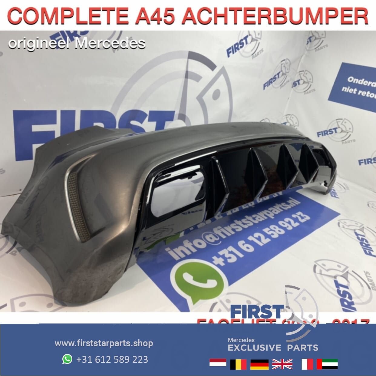 W176 FACELIFT A45 AMG ACHTERBUMPER COMPLEET GRIJS Mercedes A, Gebruikt, -, Ophalen of Verzenden, Achter