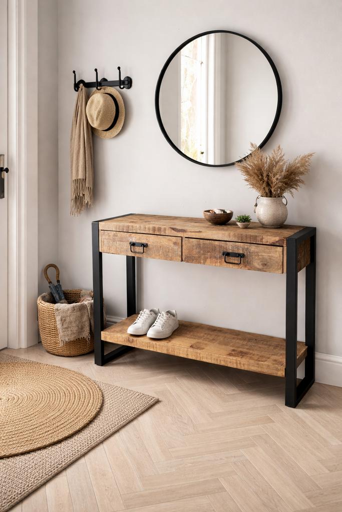 Mooie mango hout sidetable Britt 120x35x77, Huis en Inrichting, Tafels | Sidetables, 100 tot 150 cm, Verzenden, Zo goed als nieuw