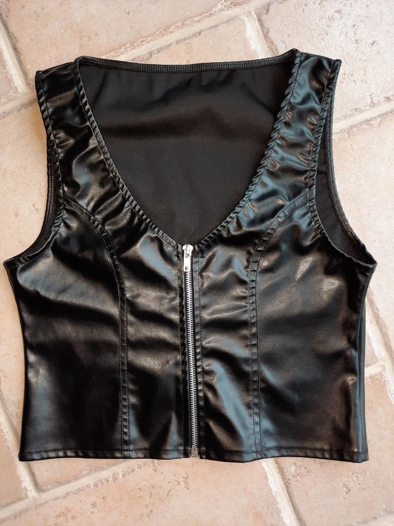 gilet dames sexy leder look mouwloos medium zwart black, Verzenden, Zwart, Hemd